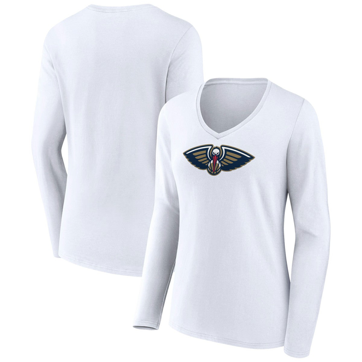 White New Orleans Pelicans Women's Logo Long Sleeve V-Neck T-Shirt | NBA