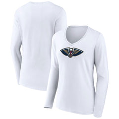 White New Orleans Pelicans Women's Logo Long Sleeve V-Neck T-Shirt | NBA