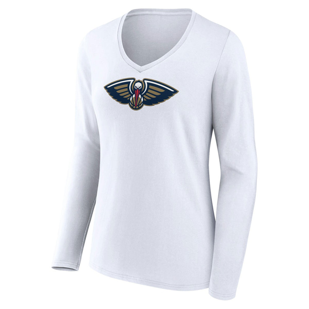White New Orleans Pelicans Women's Logo Long Sleeve V-Neck T-Shirt | NBA