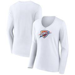 White Oklahoma City Thunder Women's Logo Long Sleeve V-Neck T-Shirt | NBA