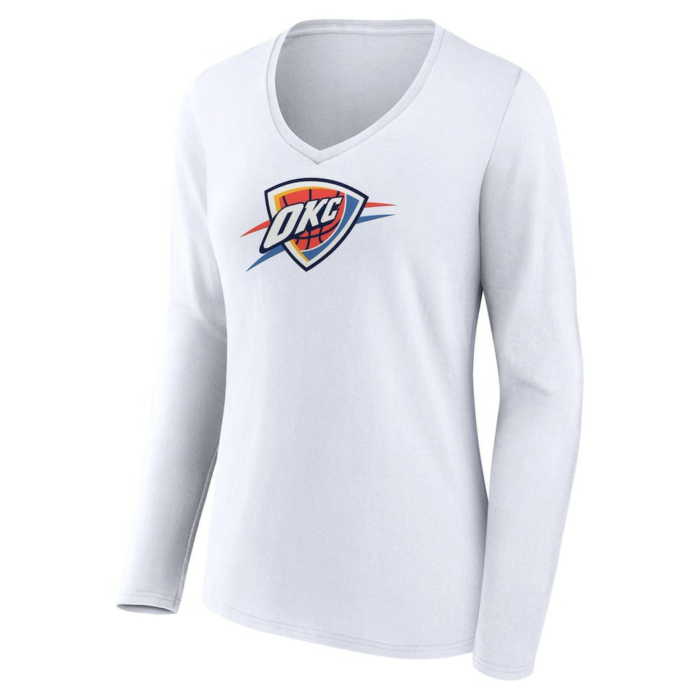 White Oklahoma City Thunder Women's Logo Long Sleeve V-Neck T-Shirt | NBA