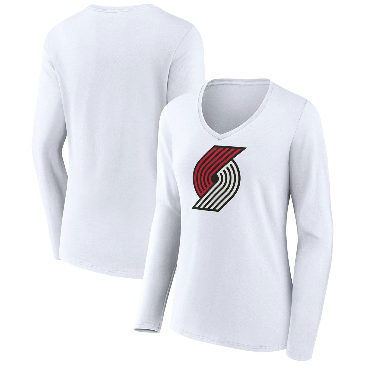 White Portland Trail Blazers Women's Logo Long Sleeve V-Neck T-Shirt | NBA