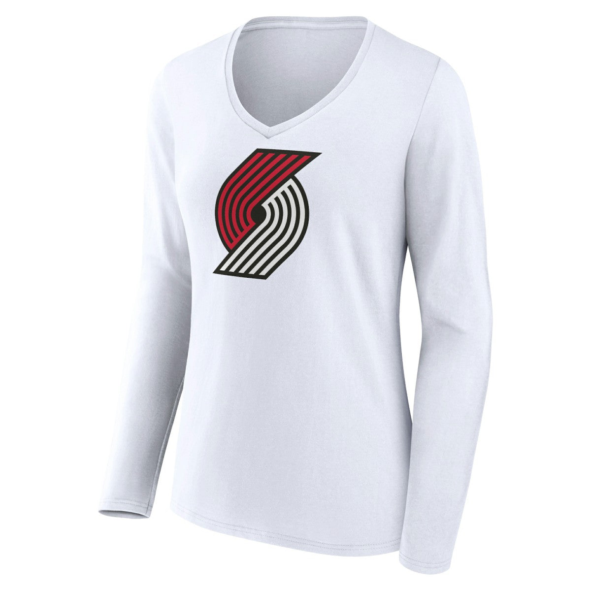 White Portland Trail Blazers Women's Logo Long Sleeve V-Neck T-Shirt | NBA