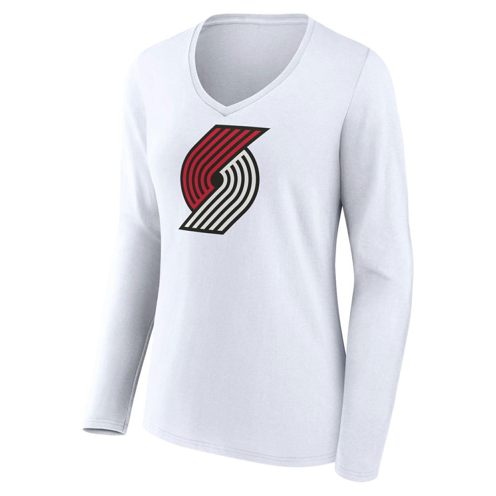 White Portland Trail Blazers Women's Logo Long Sleeve V-Neck T-Shirt | NBA