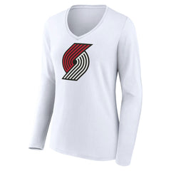 White Portland Trail Blazers Women's Logo Long Sleeve V-Neck T-Shirt | NBA