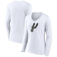 White San Antonio Spurs Women's Logo Long Sleeve V-Neck T-Shirt | NBA