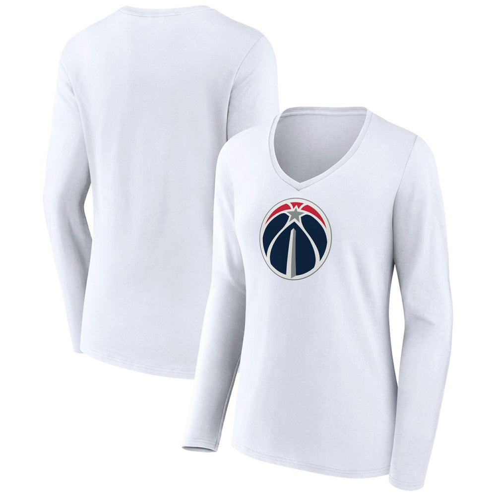 White Washington Wizards Women's Logo Long Sleeve V-Neck T-Shirt | NBA