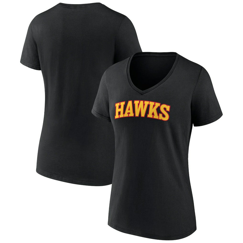 Black Atlanta Hawks Women's Wordmark V-Neck T-Shirt | NBA