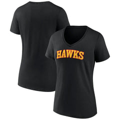 Black Atlanta Hawks Women's Wordmark V-Neck T-Shirt | NBA