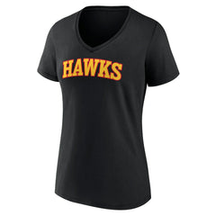 Black Atlanta Hawks Women's Wordmark V-Neck T-Shirt | NBA