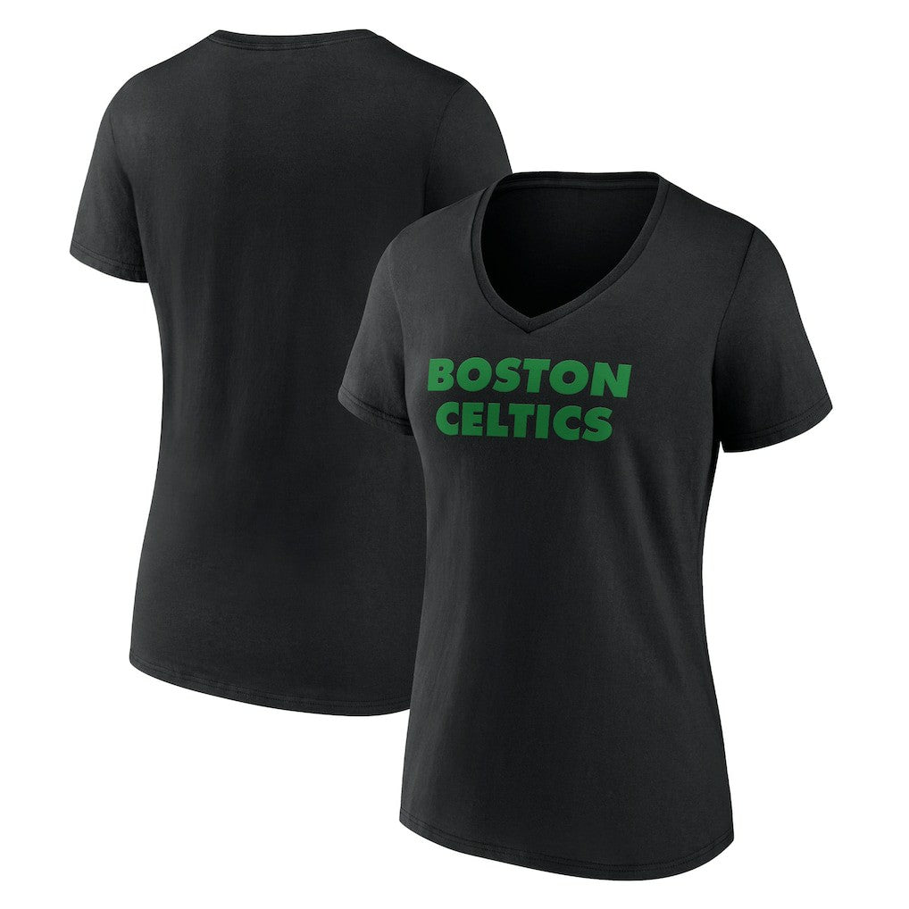 Black Boston Celtics Women's Wordmark V-Neck T-Shirt | NBA