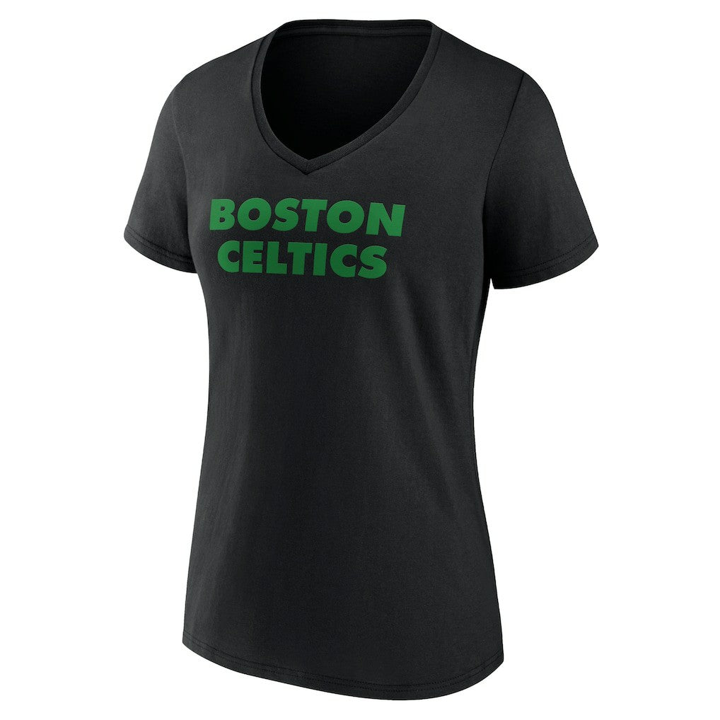 Black Boston Celtics Women's Wordmark V-Neck T-Shirt | NBA