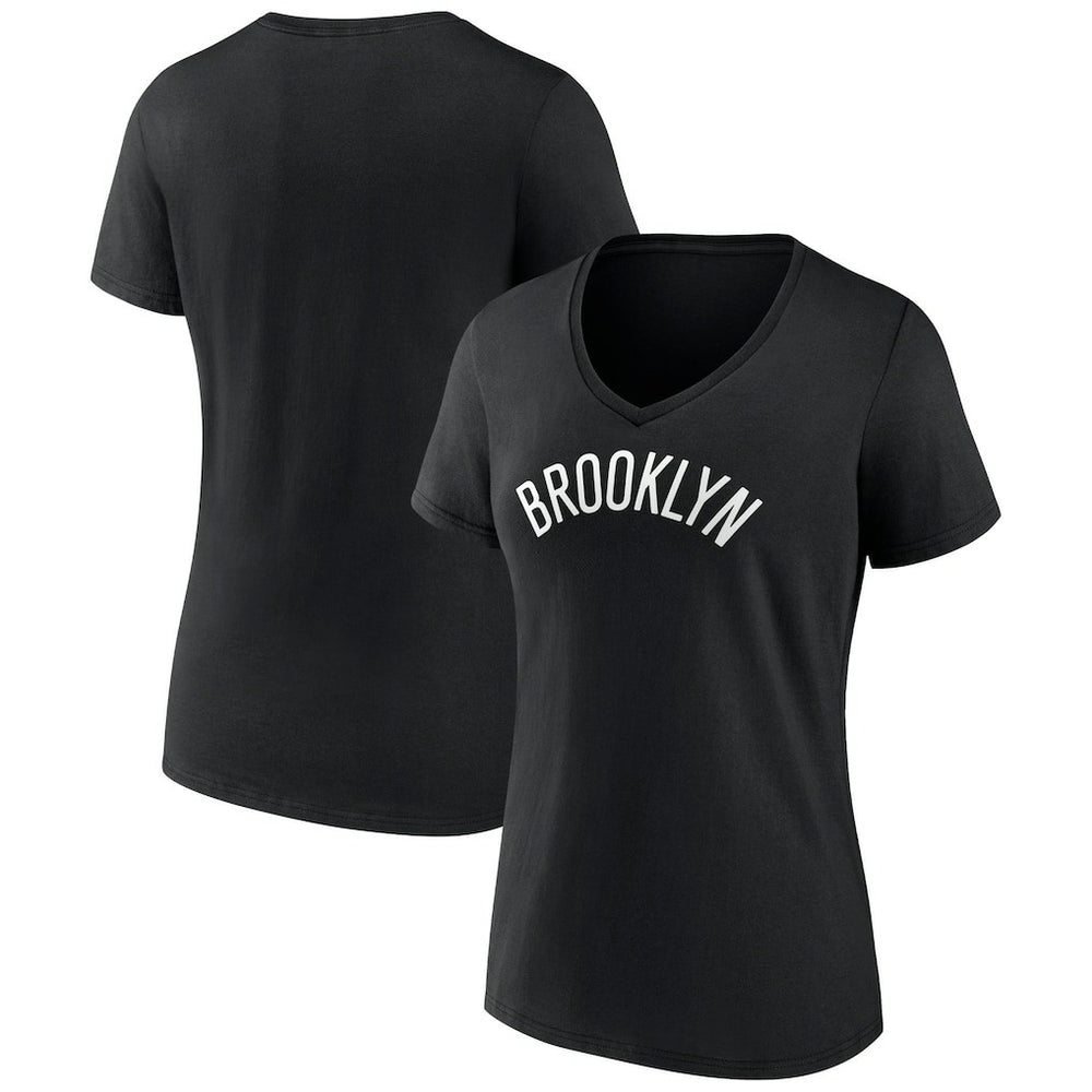 Black Brooklyn Nets Women's Wordmark V-Neck T-Shirt | NBA