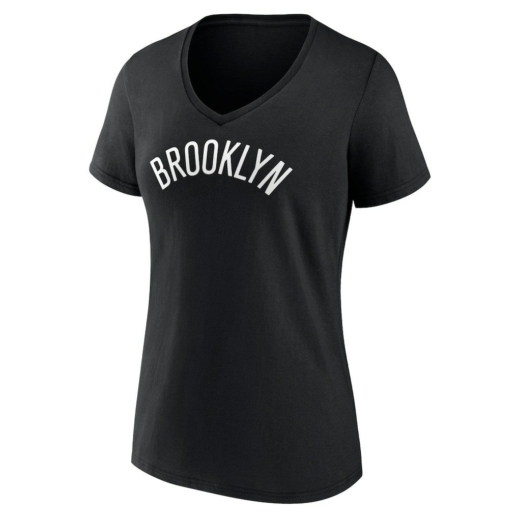 Black Brooklyn Nets Women's Wordmark V-Neck T-Shirt | NBA