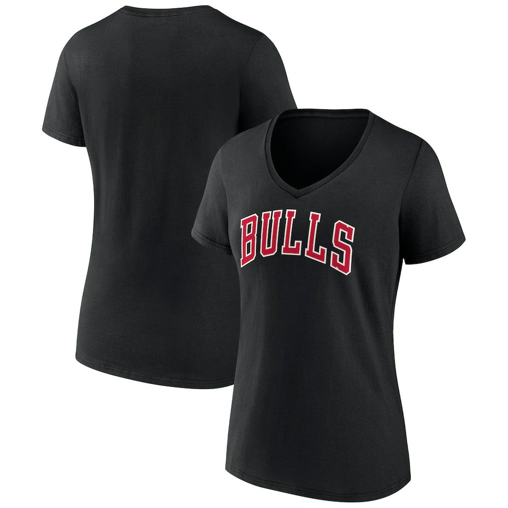 Black Chicago Bulls Women's Wordmark V-Neck T-Shirt sale | NBA