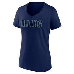 Navy Dallas Mavericks Women's Wordmark V-Neck T-Shirt sale | NBA