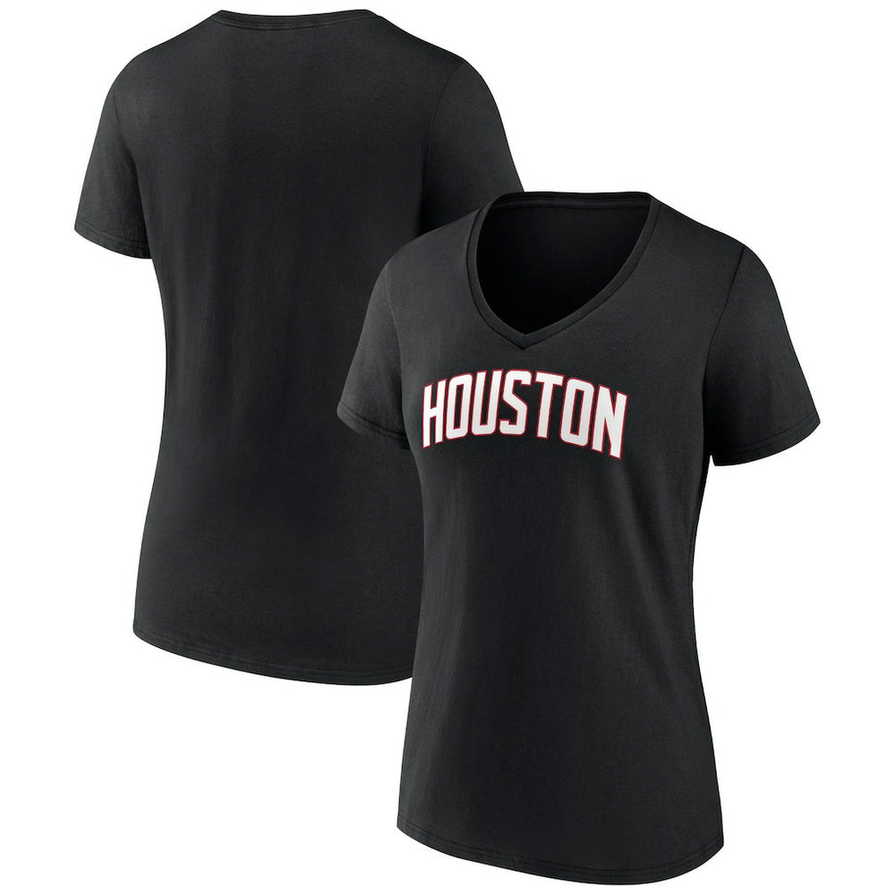 Black Houston Rockets Women's Wordmark V-Neck T-Shirt | NBA