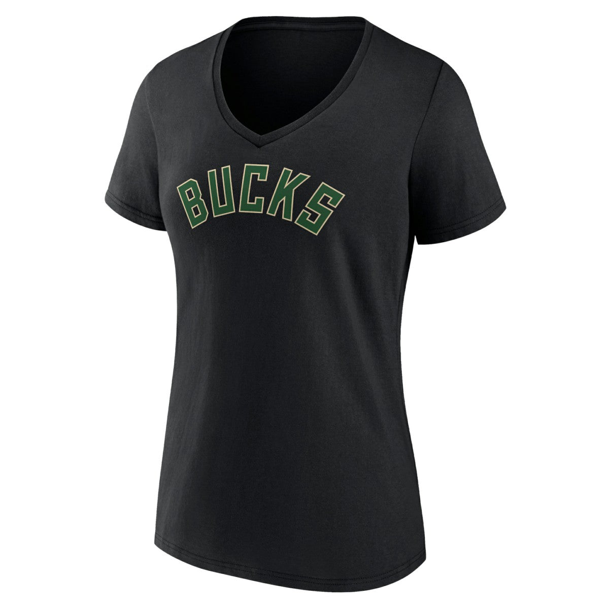 Black Milwaukee Bucks Women's Wordmark V-Neck T-Shirt | NBA