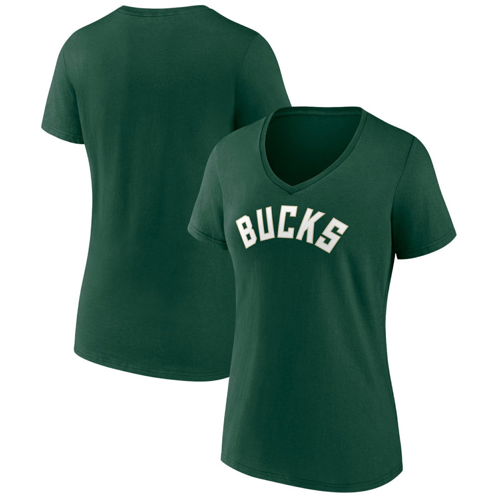 Green Milwaukee Bucks Women's Wordmark V-Neck T-Shirt | NBA