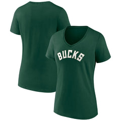 Green Milwaukee Bucks Women's Wordmark V-Neck T-Shirt | NBA