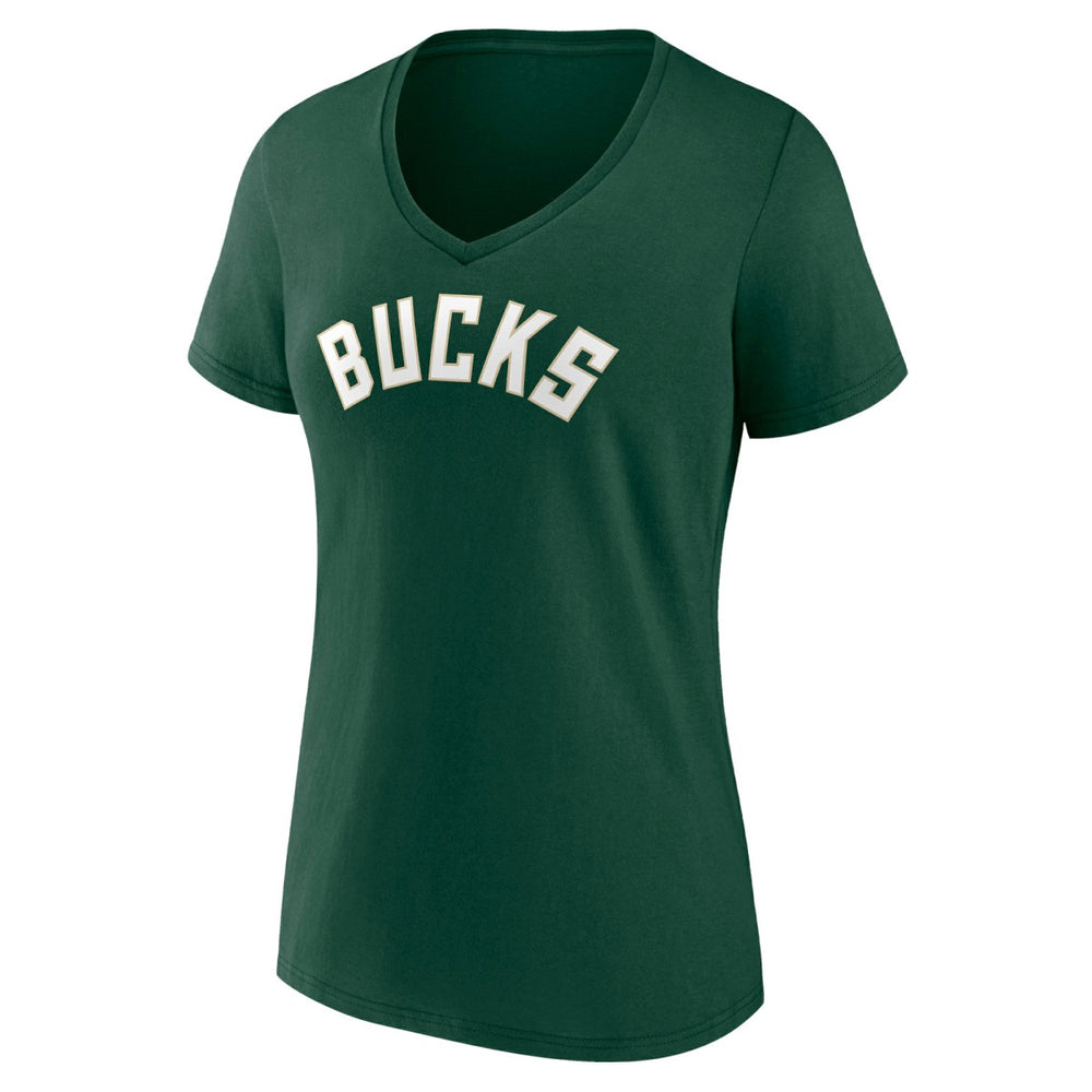 Green Milwaukee Bucks Women's Wordmark V-Neck T-Shirt | NBA