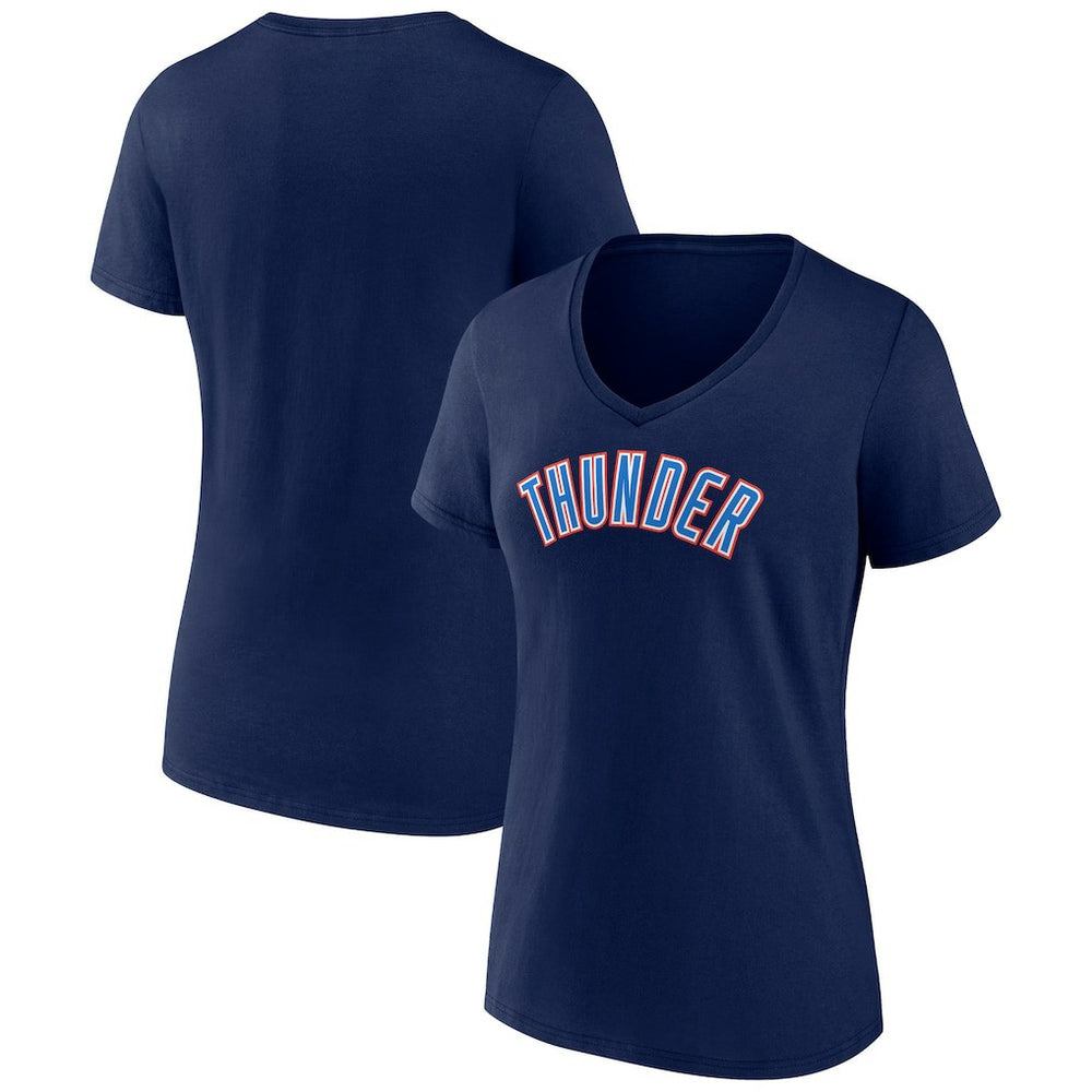 Navy Oklahoma City Thunder Women's Wordmark V-Neck T-Shirt | NBA