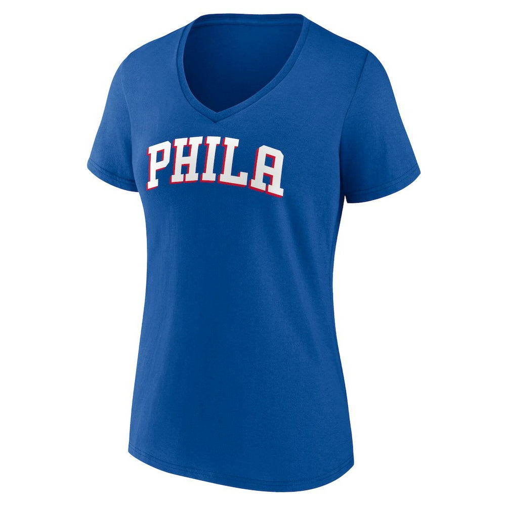 Royal Philadelphia 76ers Women's Wordmark V-Neck T-Shirt | NBA
