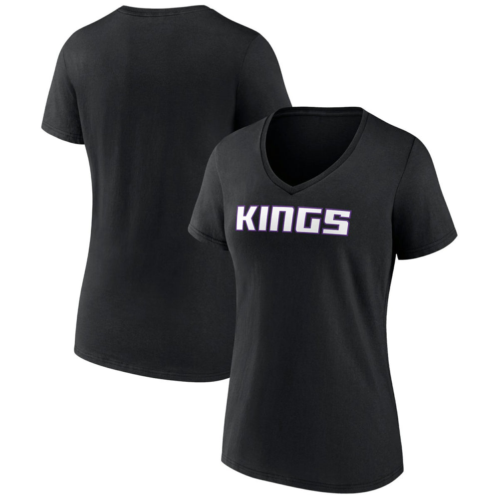 Black Sacramento Kings Women's Wordmark V-Neck T-Shirt | NBA