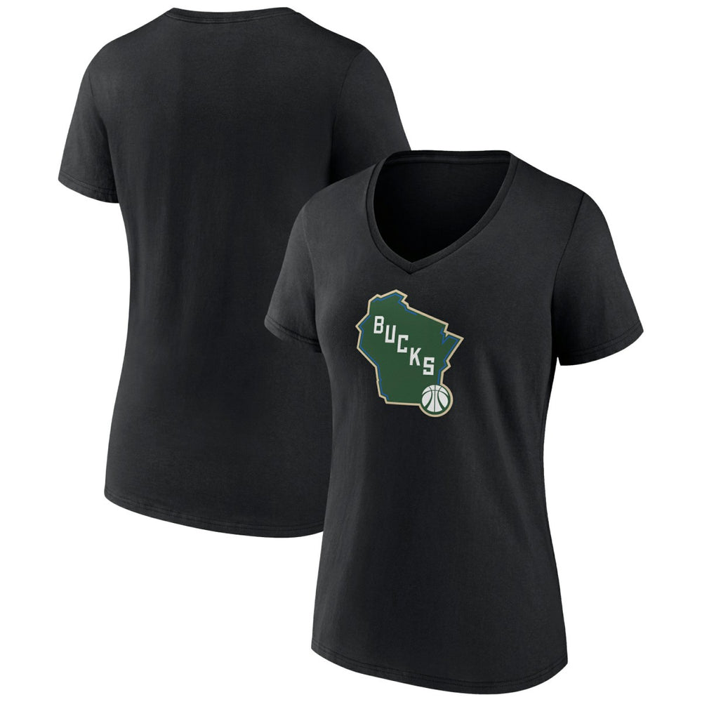 Black Milwaukee Bucks Women's Alternate Logo V-Neck T-Shirt | NBA
