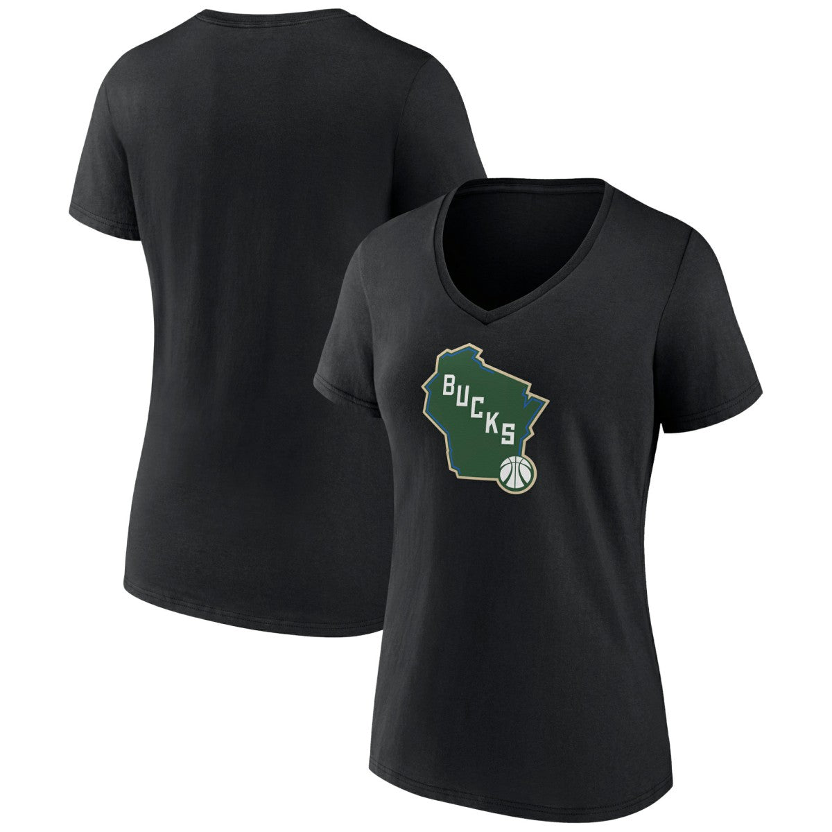 Black Milwaukee Bucks Women's Alternate Logo V-Neck T-Shirt | NBA