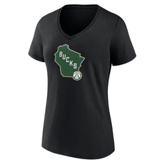 Black Milwaukee Bucks Women's Alternate Logo V-Neck T-Shirt | NBA