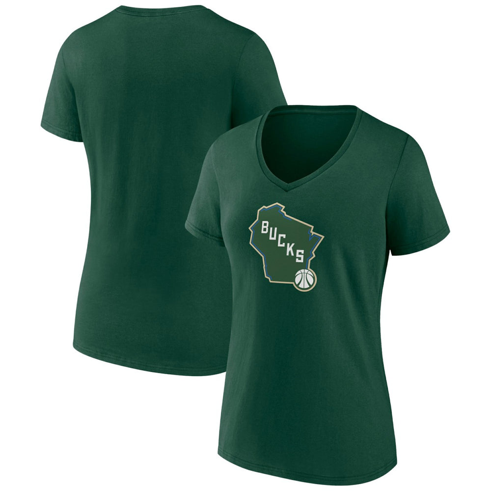 Green Milwaukee Bucks Women's Alternate Logo V-Neck T-Shirt | NBA