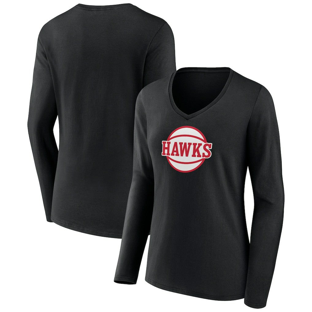 Black Atlanta Hawks Women's Alternate Logo V-Neck Long Sleeve T-Shirt | NBA