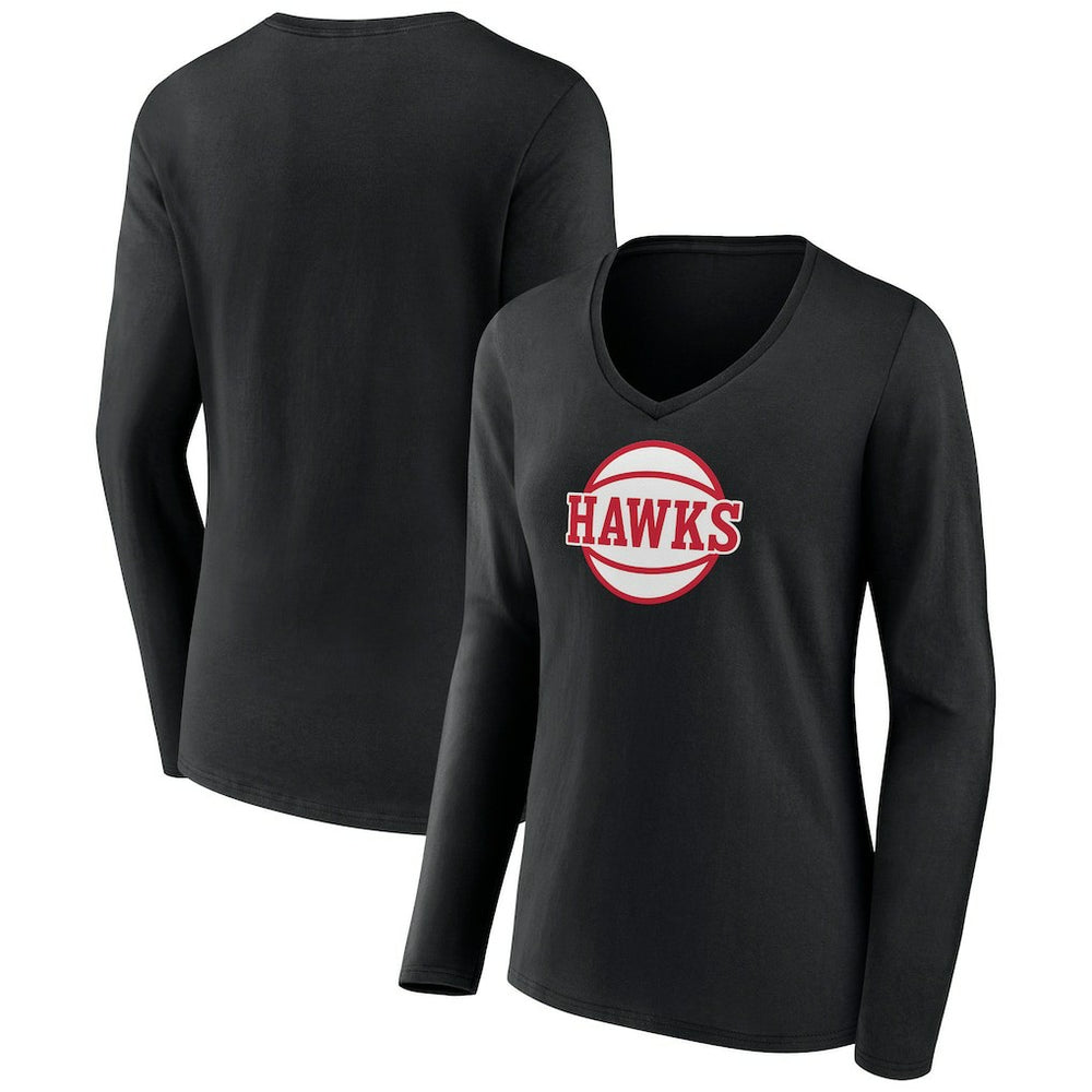 Black Atlanta Hawks Women's Alternate Logo V-Neck Long Sleeve T-Shirt | NBA