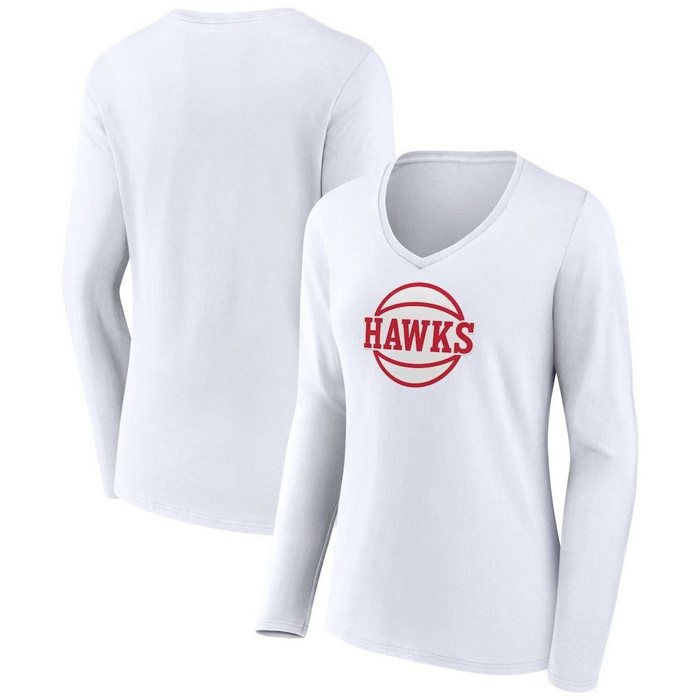White Atlanta Hawks Women's Alternate Logo V-Neck Long Sleeve T-Shirt | NBA