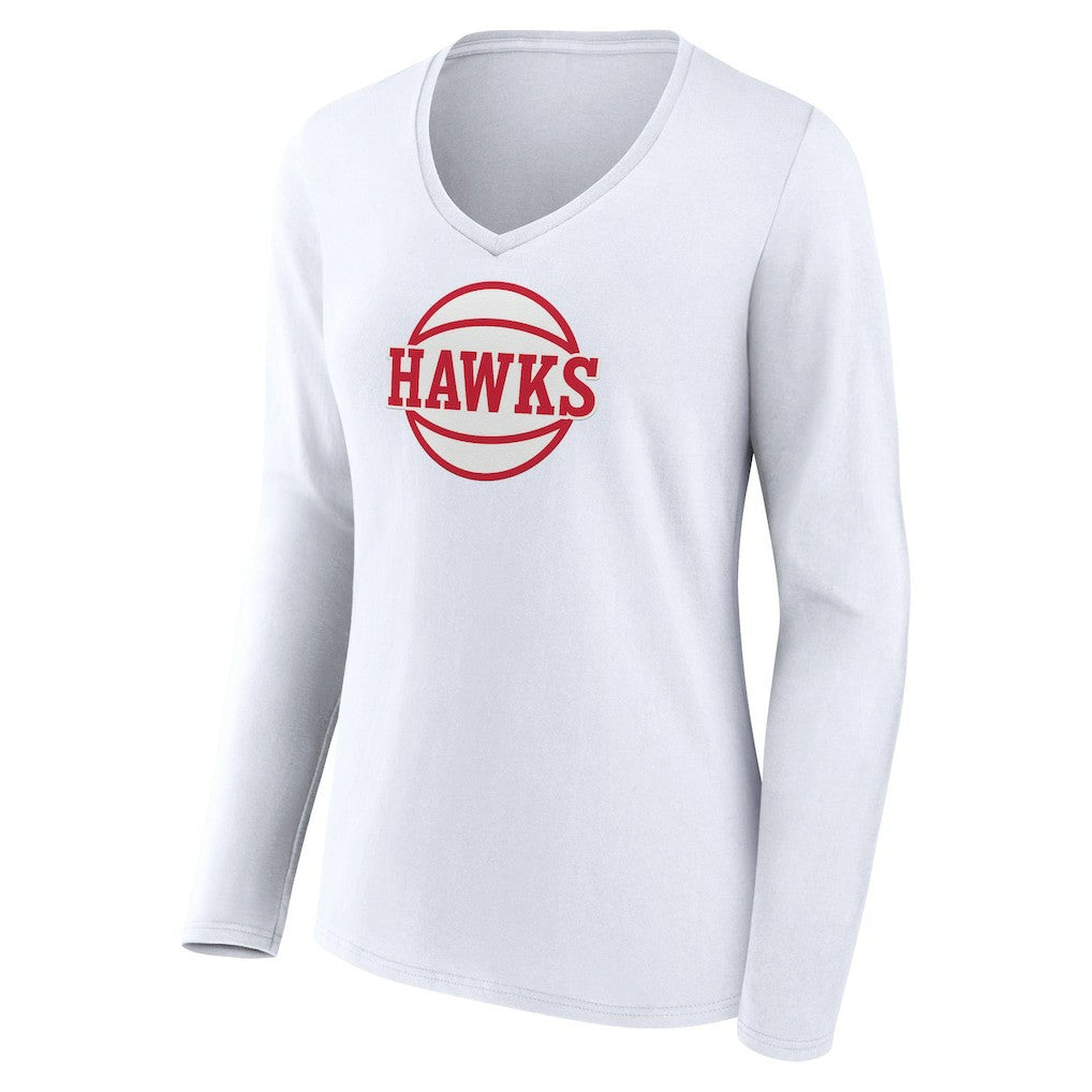 White Atlanta Hawks Women's Alternate Logo V-Neck Long Sleeve T-Shirt | NBA