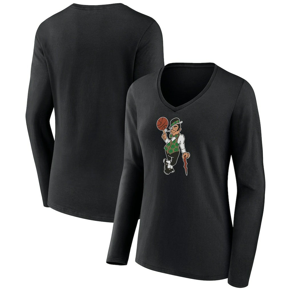 Black Boston Celtics Women's Alternate Logo V-Neck Long Sleeve T-Shirt | NBA