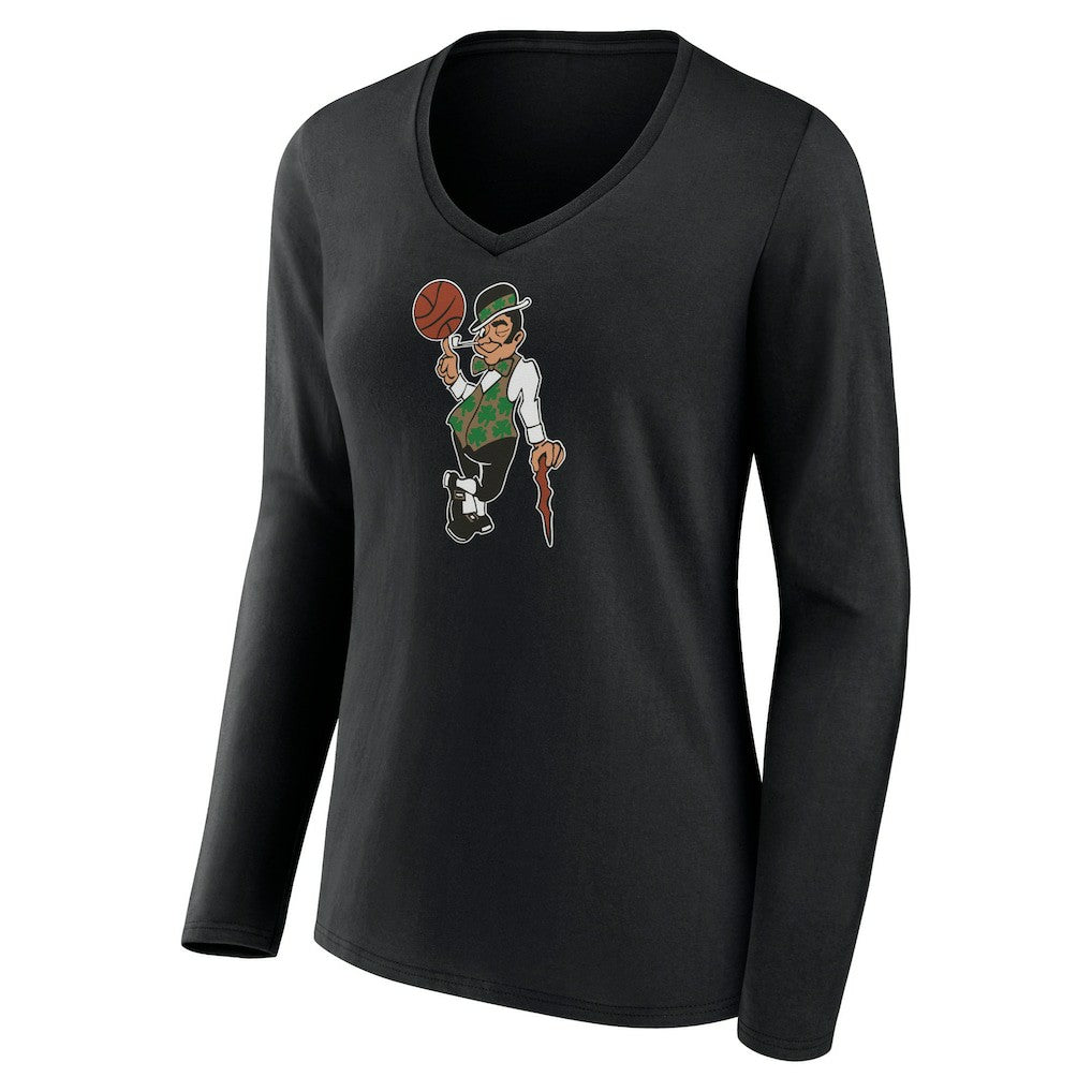 Black Boston Celtics Women's Alternate Logo V-Neck Long Sleeve T-Shirt | NBA
