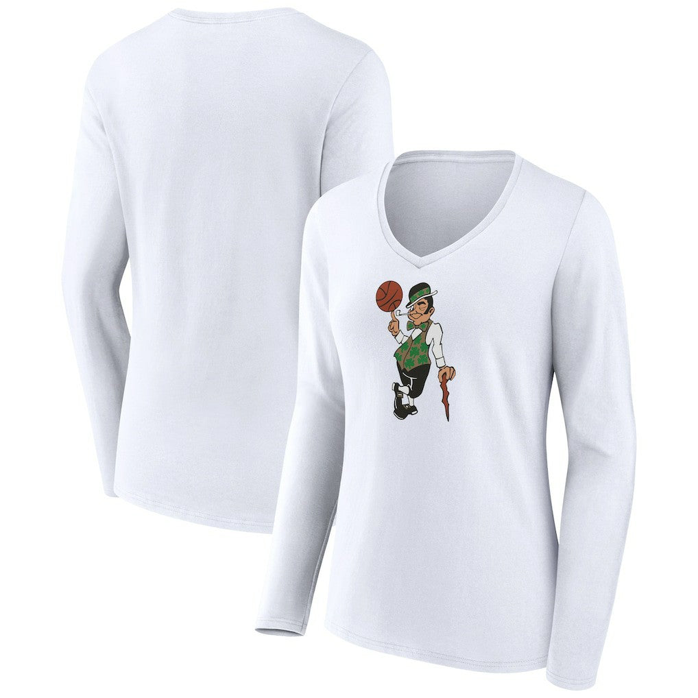 White Boston Celtics Women's Alternate Logo V-Neck Long Sleeve T-Shirt | NBA