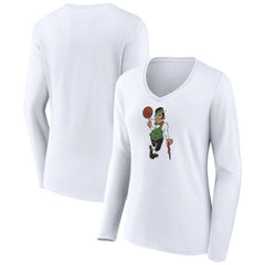 White Boston Celtics Women's Alternate Logo V-Neck Long Sleeve T-Shirt | NBA