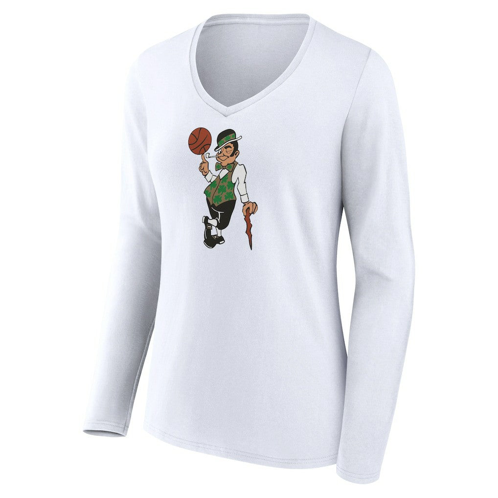 White Boston Celtics Women's Alternate Logo V-Neck Long Sleeve T-Shirt | NBA