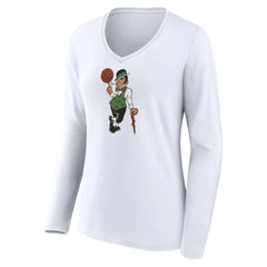 White Boston Celtics Women's Alternate Logo V-Neck Long Sleeve T-Shirt | NBA