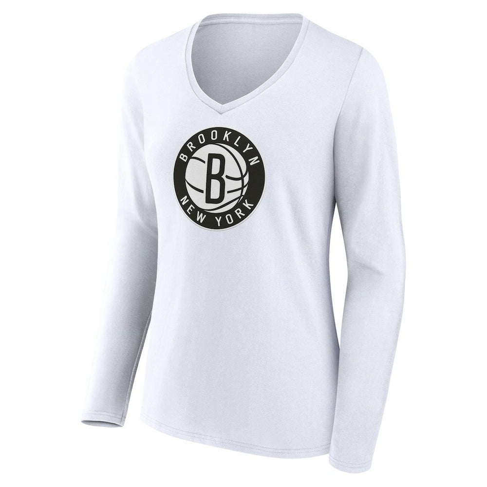 White Brooklyn Nets Women's Alternate Logo V-Neck Long Sleeve T-Shirt | NBA