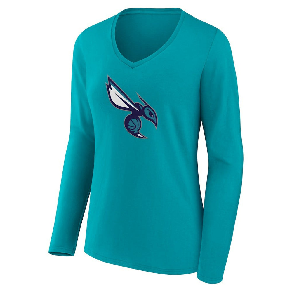Aqua Charlotte Hornets Women's Alternate Logo V-Neck Long Sleeve T-Shirt | NBA