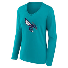 Aqua Charlotte Hornets Women's Alternate Logo V-Neck Long Sleeve T-Shirt | NBA