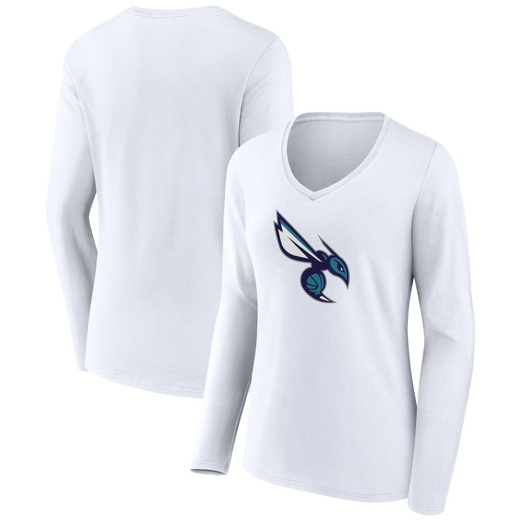 White Charlotte Hornets Women's Alternate Logo V-Neck Long Sleeve T-Shirt | NBA