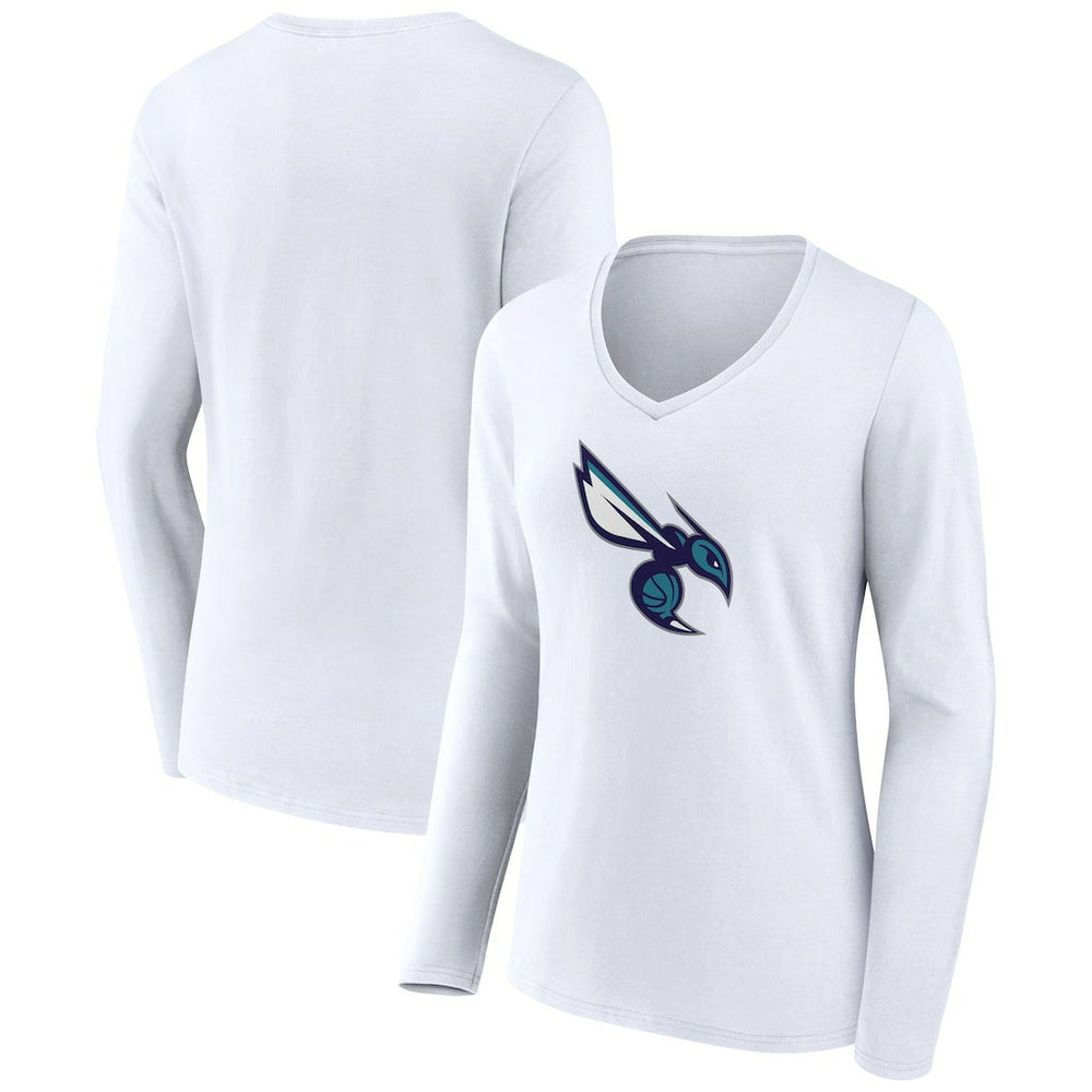 White Charlotte Hornets Women's Alternate Logo V-Neck Long Sleeve T-Shirt | NBA
