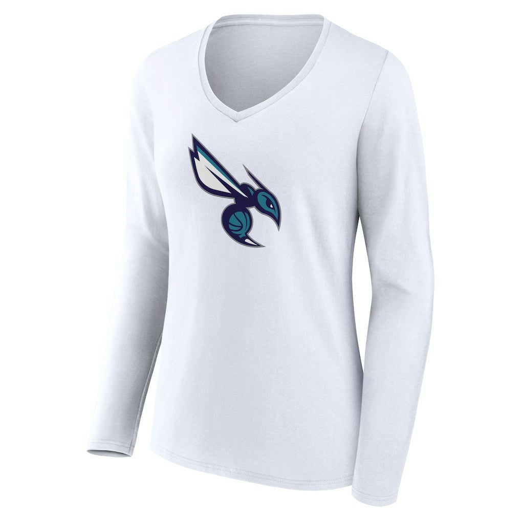 White Charlotte Hornets Women's Alternate Logo V-Neck Long Sleeve T-Shirt | NBA