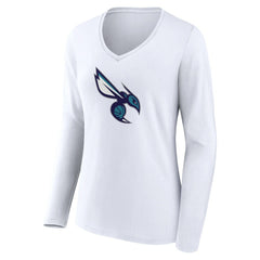 White Charlotte Hornets Women's Alternate Logo V-Neck Long Sleeve T-Shirt | NBA