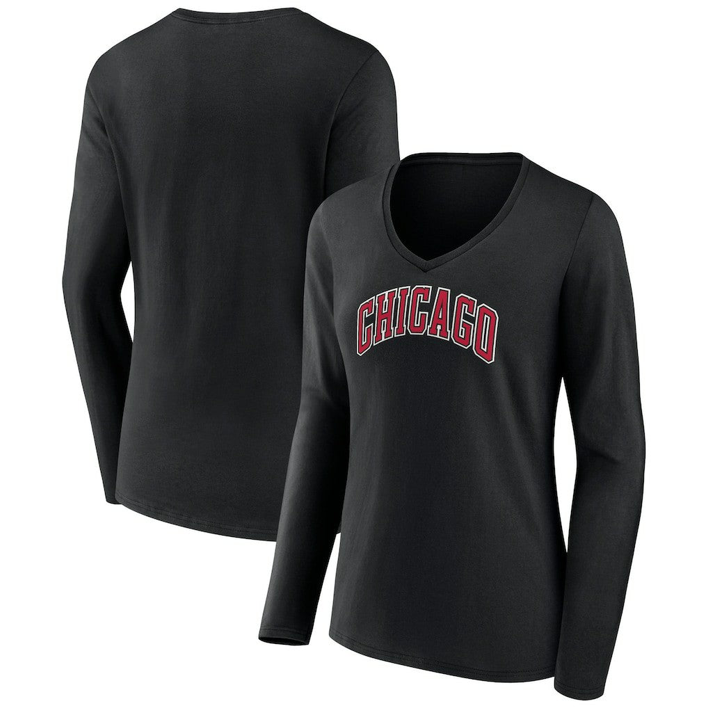 Black Chicago Bulls Women's Alternate Logo V-Neck Long Sleeve T-Shirt sale | NBA